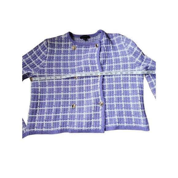 Ann Taylor Crochet Twee Sweater Cardigan Womens Large Lavender Checked Corpcore - Picture 6 of 10